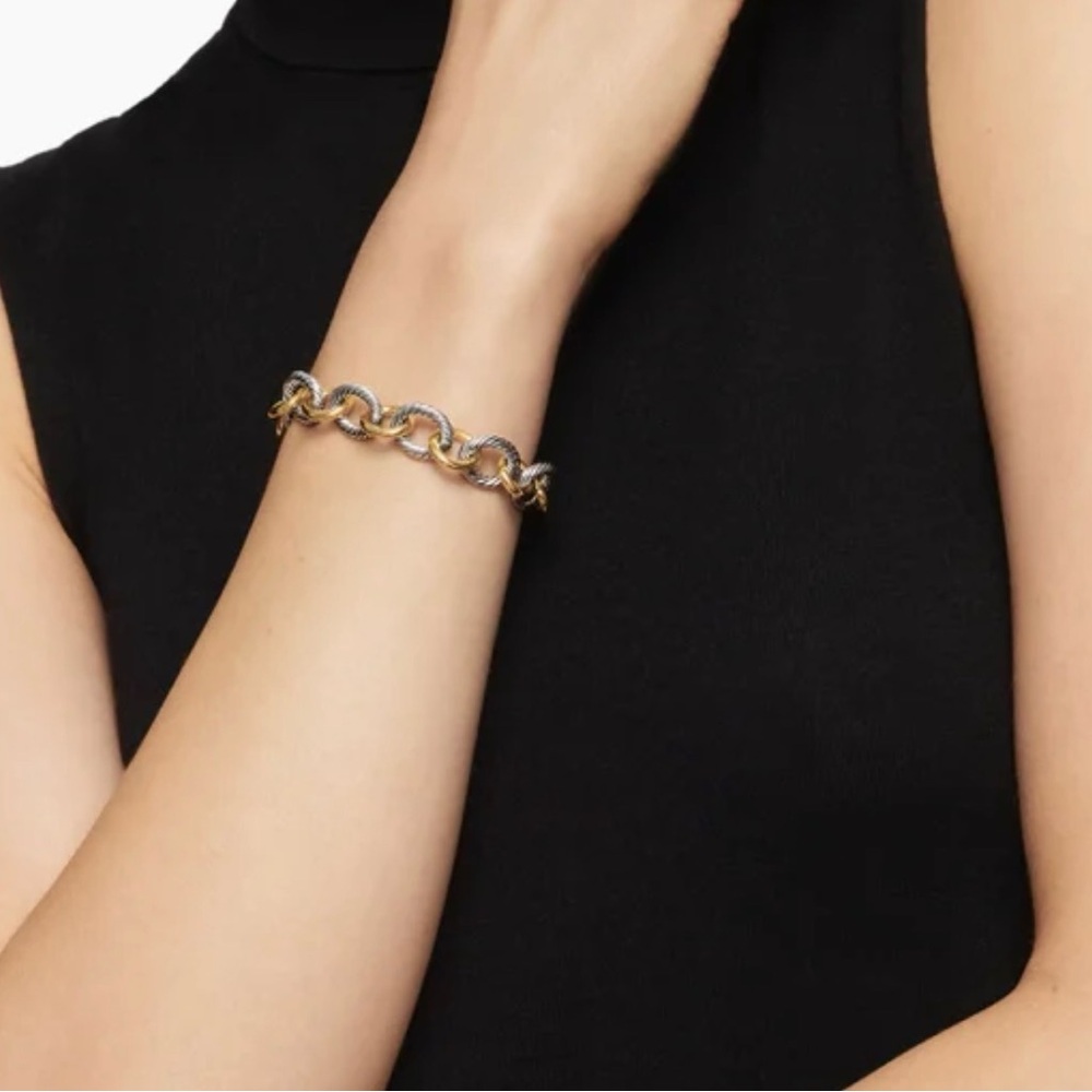 David Yurman 18K Gold & Sterling Oval Cable Link Bracelet 7.5” 12mm